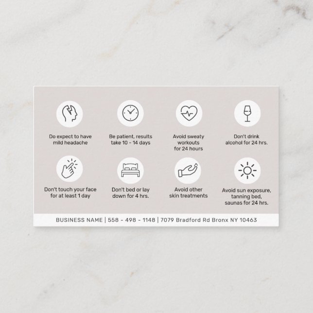 Carte de visite d'instructions de botox pour les s (Dos)