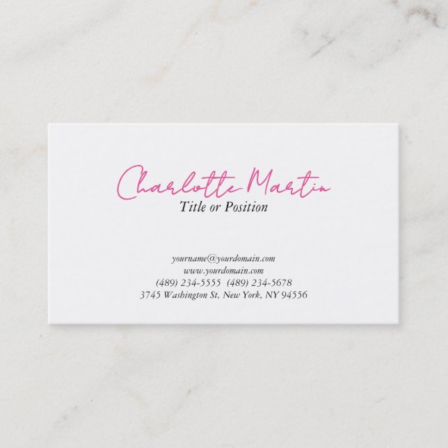 Carte De Visite Directeur Consultant Chef Blanc Rose Professionnel (Devant)