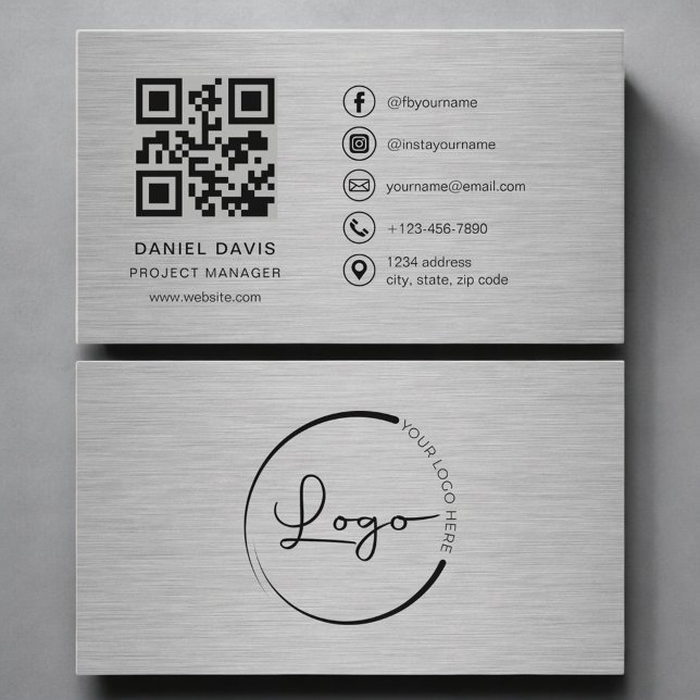 Carte De Visite Directeur de Projet Métal Code QR (Créateur téléchargé)