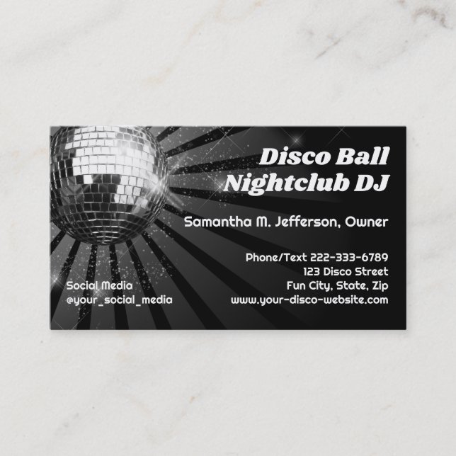 Carte De Visite Disco Ball Night Club DJ Disk Jockey Dance Party (Devant)