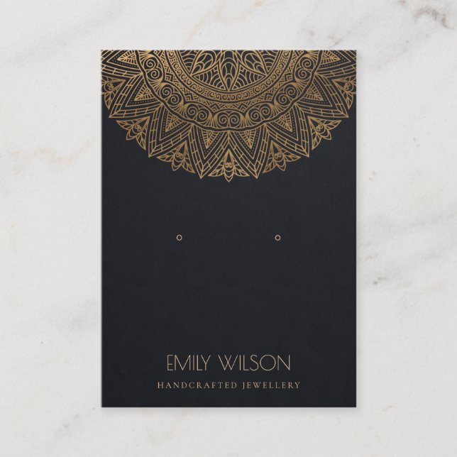 CARTE DE VISITE DISPLAY DE BLACK CLASSIC GOLD ORNATE MANDALA EARRI (Devant)
