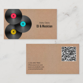 Carte De Visite Disquaire de fête rétro DJ Code QR de disque vinyl