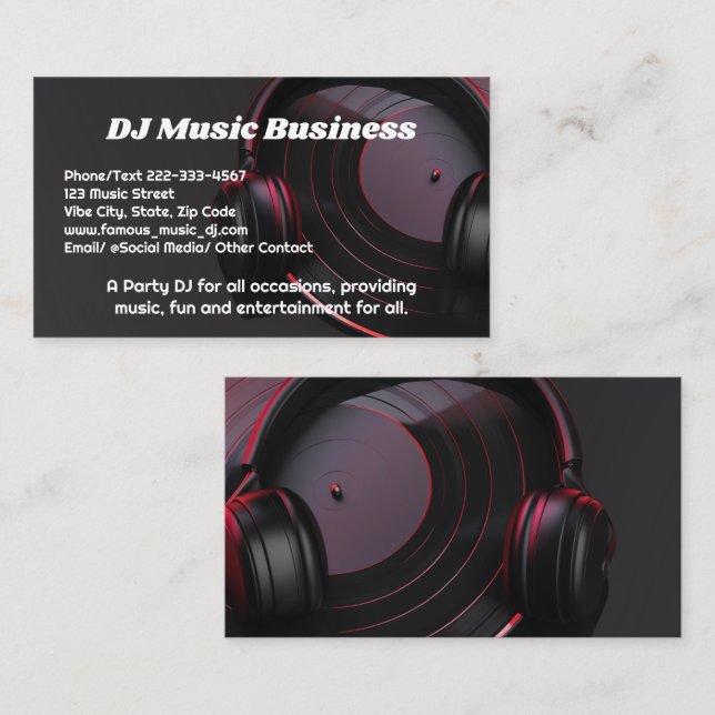 Carte De Visite Disque vinyle noir musique de fête Dj Deejay DJs (Devant / Derrière)
