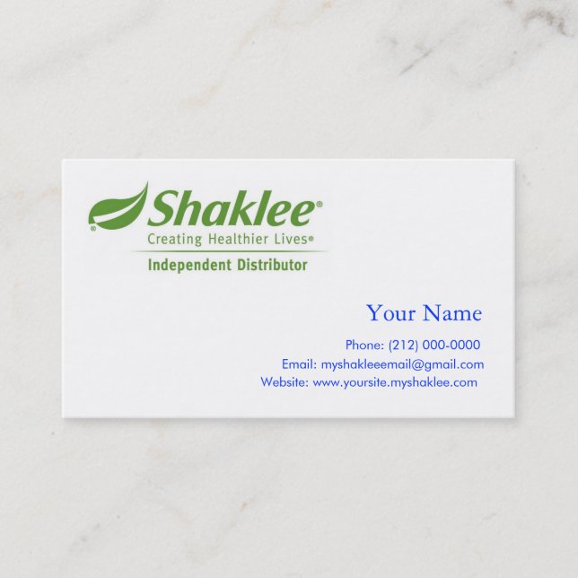 Carte De Visite Distributeur d'indépendant de Shaklee (Devant)