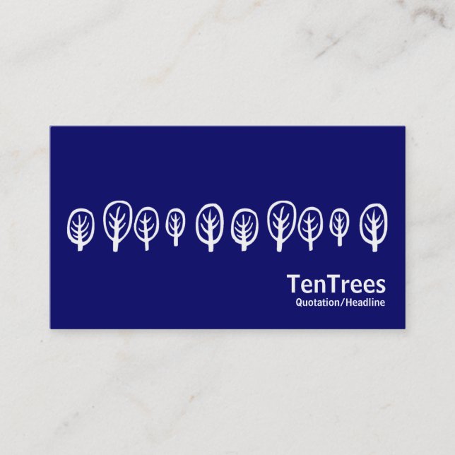 Carte De Visite Dix arbres - Blanc sur bleu foncé (Devant)