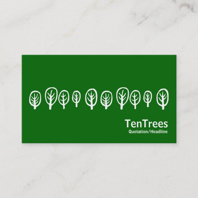 Carte De Visite Dix arbres - blanc sur le vert d'herbe (Devant)