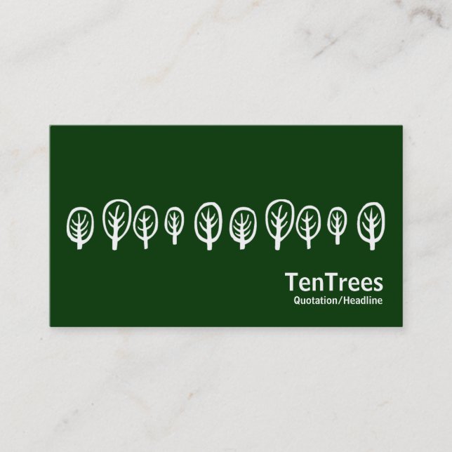 Carte De Visite Dix arbres - Blanc sur Vert foncé (Devant)