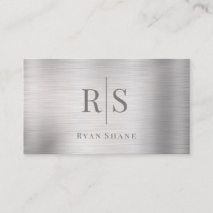 Carte De Visite DIY élégant Monogramme & Nom, Argent brossé gris