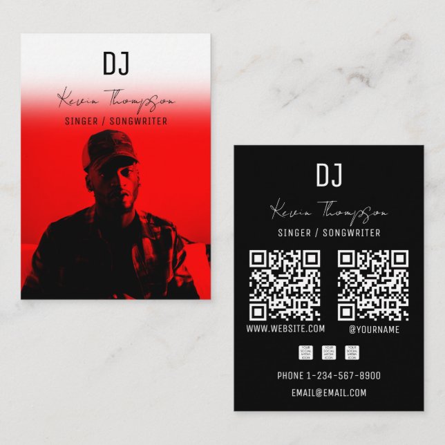 Carte De Visite DJ Chanteur Compositeur Musique 2 Code QR Professi (Devant / Derrière)