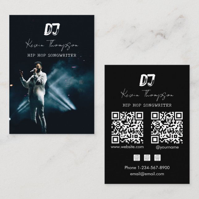 Carte De Visite DJ Chanteur Compositeur Musique 2 Code QR Professi (Devant / Derrière)