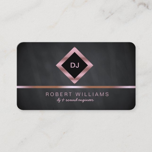 Carte De Visite DJ Deejay Professional Rose Gold Faux Music Busine (Devant)