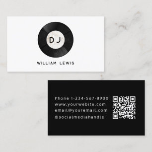 Carte De Visite DJ Deejay Retro Vinyl Record Musique QR Code