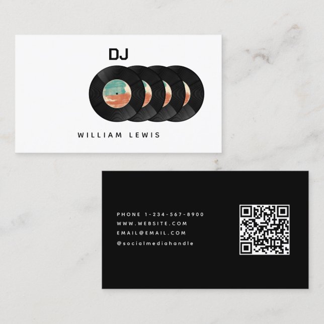 Carte De Visite DJ Deejay Retro Vinyl Record QR Code (Devant / Derrière)