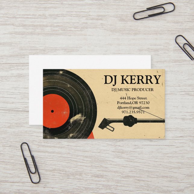 Carte De Visite DJ Disc Jockey Électronique (Devant/Arrière en situation)