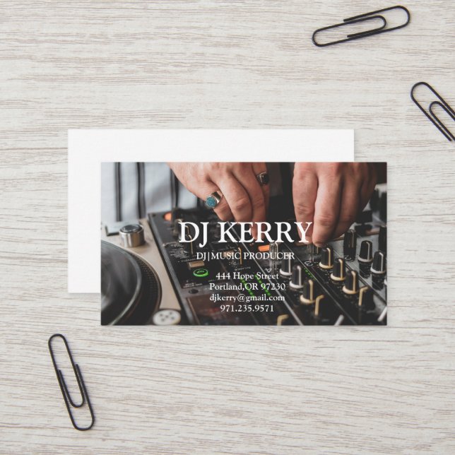 Carte De Visite DJ Disc Jockey Électronique (Devant/Arrière en situation)