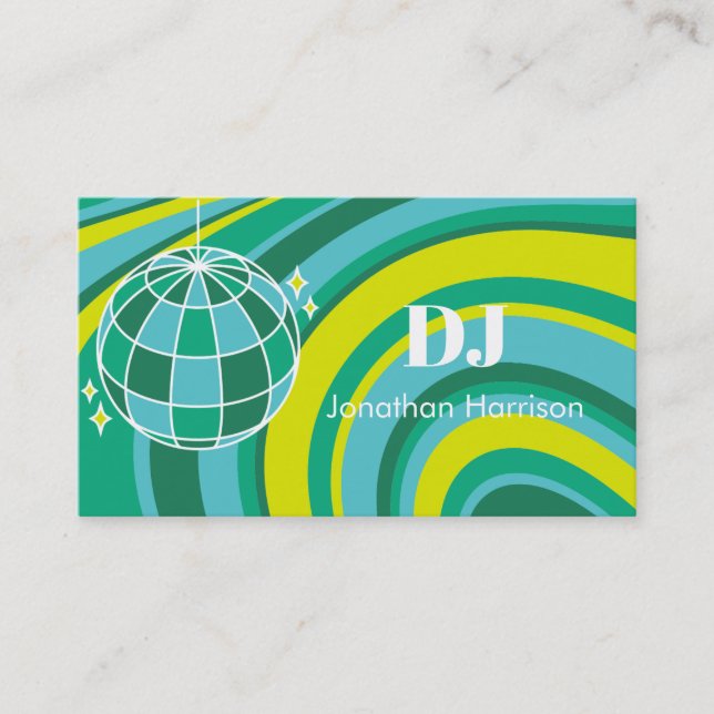 Carte De Visite DJ Retro Super Wave Disco Ball Green (Devant)