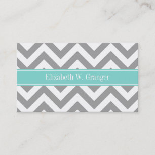Carte De Visite Dk Gris Blanc LG Chevron Turquoise Monogramme Nom