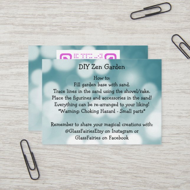 Carte De Visite do-it-yourself Jardin Zen VerreFées (Devant/Arrière en situation)