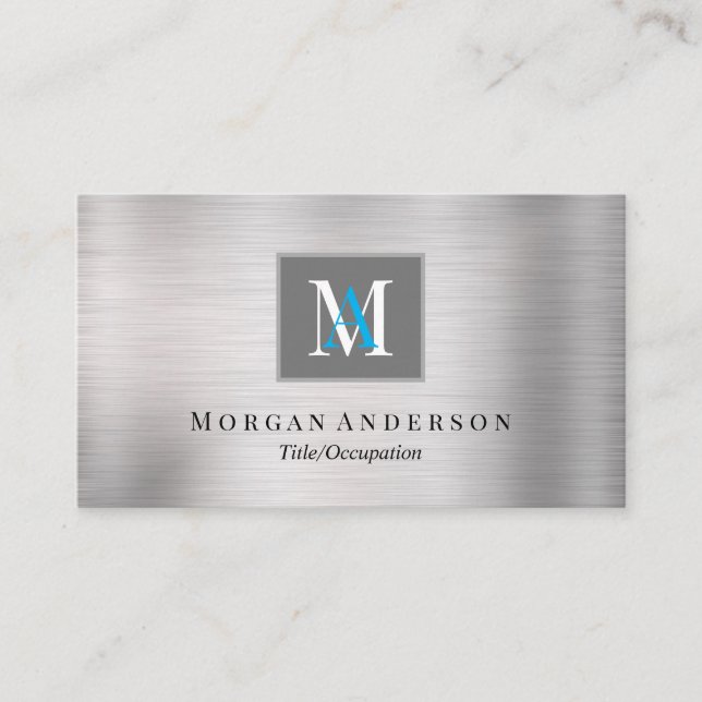 Carte De Visite do-it-yourself Nom du monogramme blanc/bleu, bleu  (Devant)