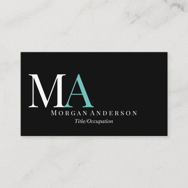 Carte De Visite do-it-yourself Nom du monogramme blanc et Turquois (Devant)