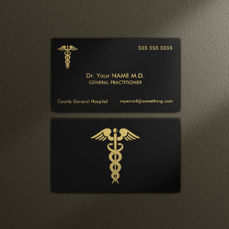 Carte De Visite Docteur Caduceus Noir et Or