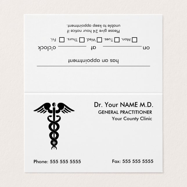 Carte De Visite Docteur Caduceus White Nomination (Extérieur déplié)