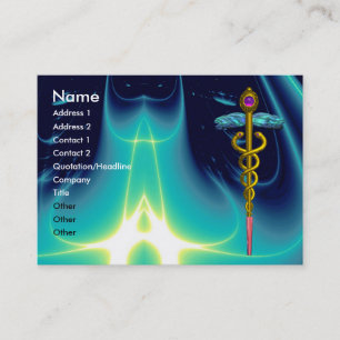 Carte De Visite DOCTEUR OR CADUCUS, SYMBOLE MÉDICALE Bleu Turquois