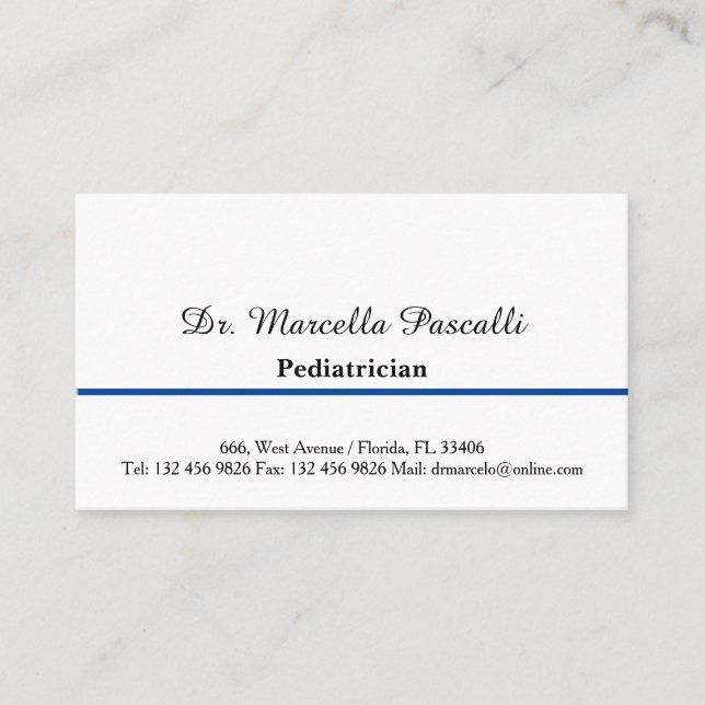 Carte De Visite Docteur pédiatre Élégant minimaliste (Devant)