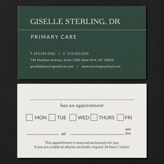 Carte De Visite Doctor Office Green Appointment Reminder (Créateur téléchargé)