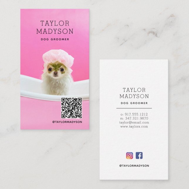 Carte De Visite Dog Groomer Pampered Puppy QR Code Business Card (Devant / Derrière)