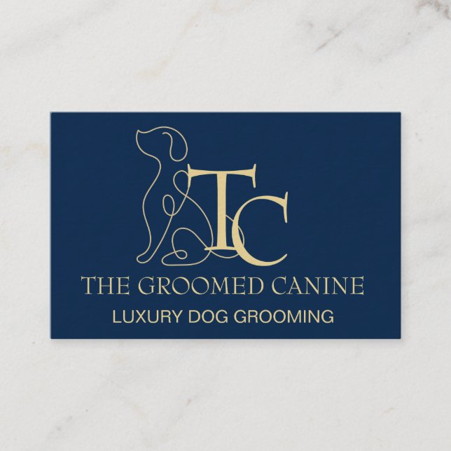 Carte De Visite Dog Grooming Business Card Oxford Blue & Gold (Devant)