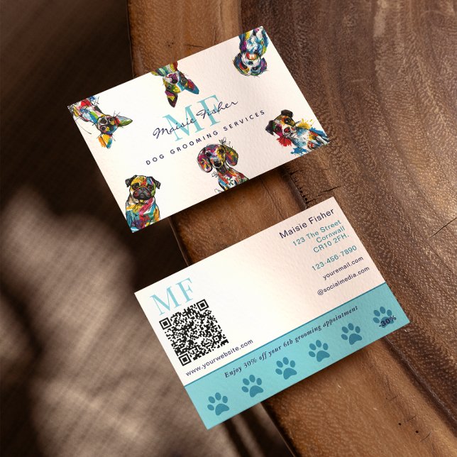 Carte De Visite Dog Grooming QR Code & Loyalty Reward Business  (Créateur téléchargé)