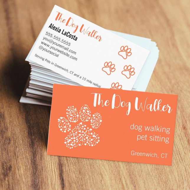 Carte De Visite Dog Walker amusant brillant moderne professionnel (The Dog Walker paw print business cards )
