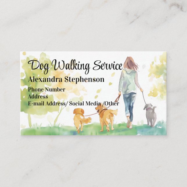 Carte De Visite Dog Walking Service Pet Walker Watercolor (Devant)