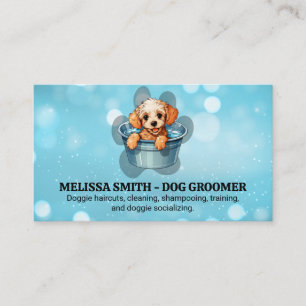 Carte De Visite Doggie mignonne prenant bain Groomer