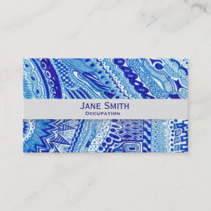 Carte De Visite Doodle blanc et bleu motif moderne tendance