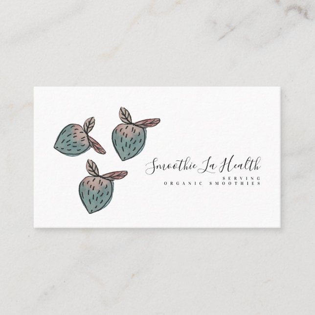Carte De Visite Doodle de fraise à l'aquarelle rose bleu  (Devant)