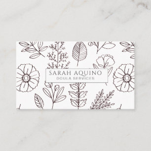 Carte De Visite Doodle floral Doula blanc Entraîneur de naissance
