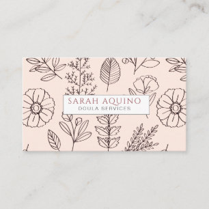 Carte De Visite Doodle floral Doula Services de naissance rose