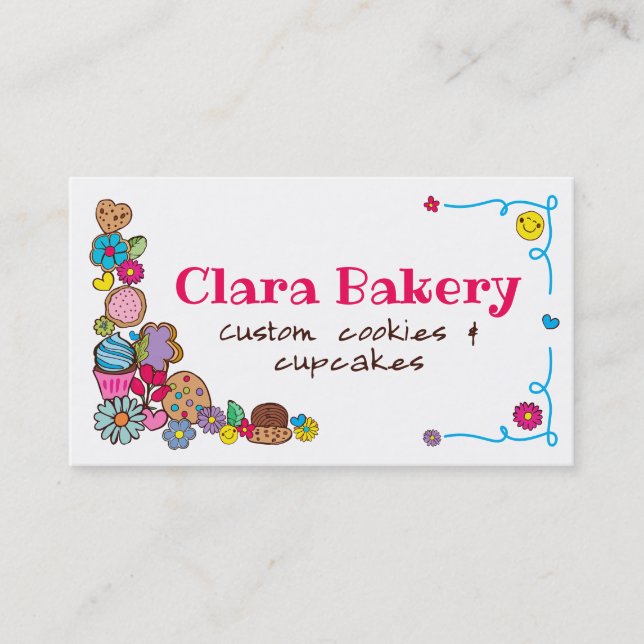 Carte De Visite Doodles cookies cupcakes fleurs boulangerie bonbon (Devant)