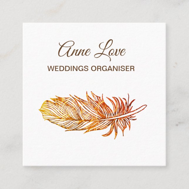Carte de visite d'or élégant de carré de plume (Devant)