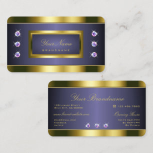 Carte De Visite Doré et bleu luxueux avec pierres Faux