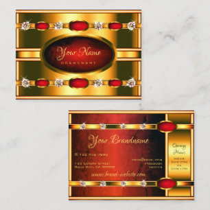 Carte De Visite Doré et rouge flashy avec diamants Faux chatoyant