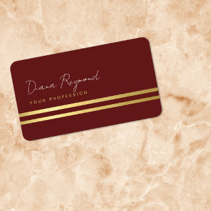 Carte De Visite Doré parallèle moderne rayures rouge foncé