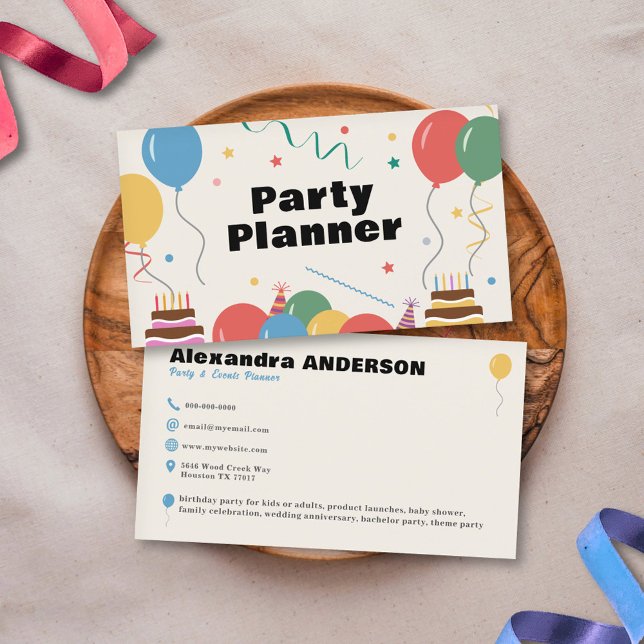Carte de visite d'organisateur de fêtes (Party Planner Business Card)