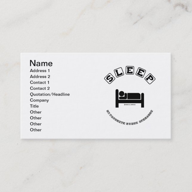 Carte De Visite Dorment mon mode de fonctionnement préféré (Devant)