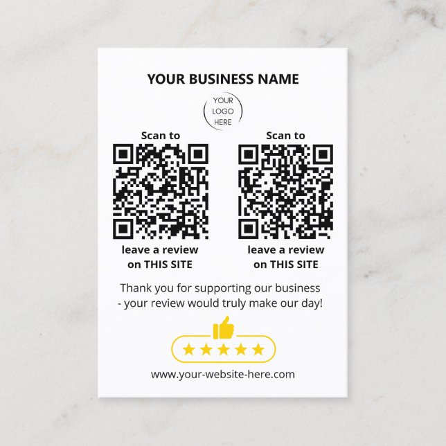 Carte De Visite Double code QR blanc Scanner pour évaluer l'entrep (Devant)