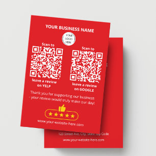 Carte De Visite Double code QR rouge Scannez pour examiner l'entre