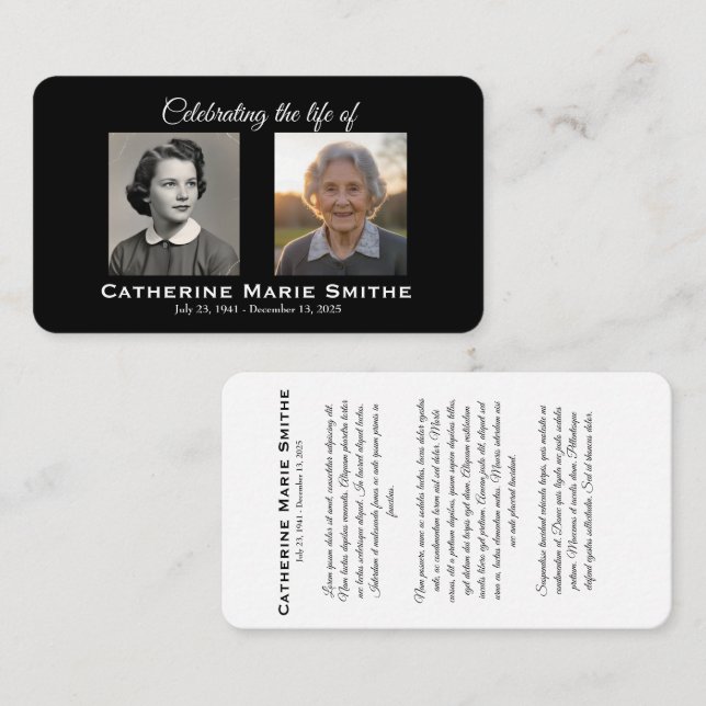 Carte De Visite Double Image Funéraire ou Mémorial (Devant / Derrière)