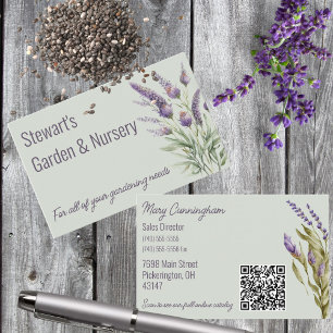Carte De Visite Double Sided Purple Lavender with QR Code